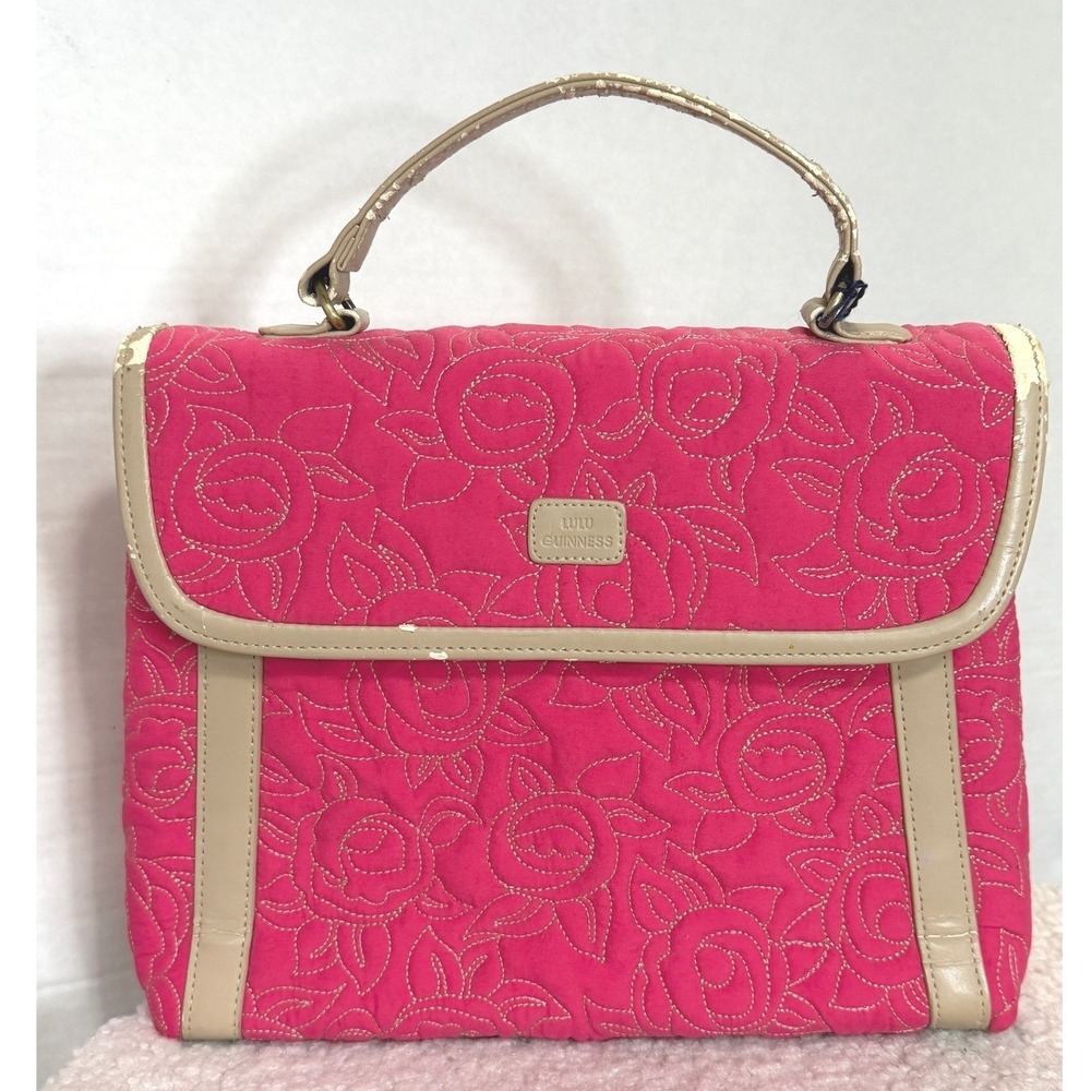 Y2K Lulu Guinness Catherine Pink Fuchsia Quilted Nylon Rose Handle Bag Read